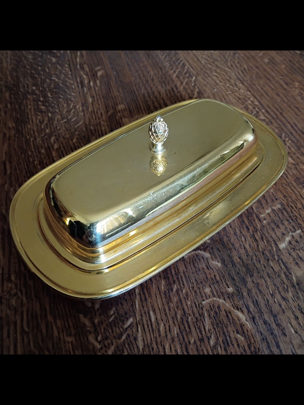 Vintage 18k Gold Electroplated Butter Dish with Lid, Glass Insert